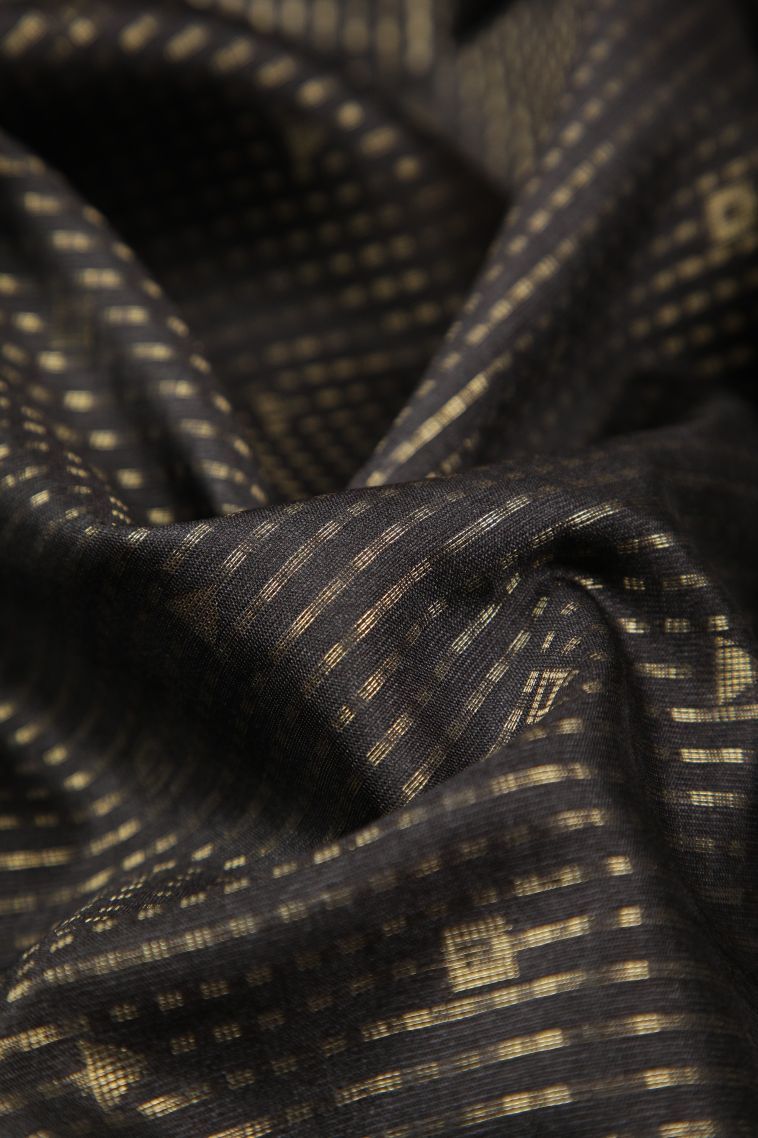 Asphalt Black Tussar Saree with Gold Zari Stripes view 4