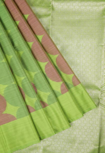 Lime Green Soft Silk Sarees with Without Zari Zari Geometric Shapes
