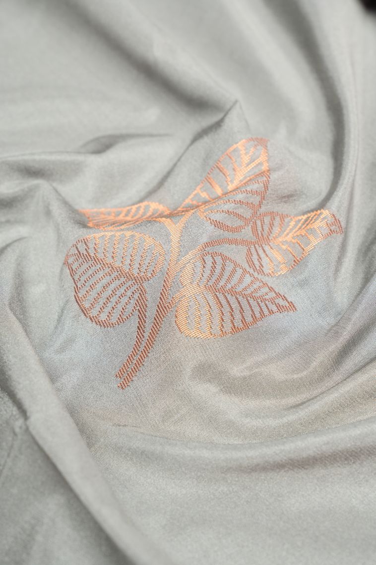 Gray Black Soft Silk Saree with Copper Zari Buttis (small Dots Or Motifs) view 4