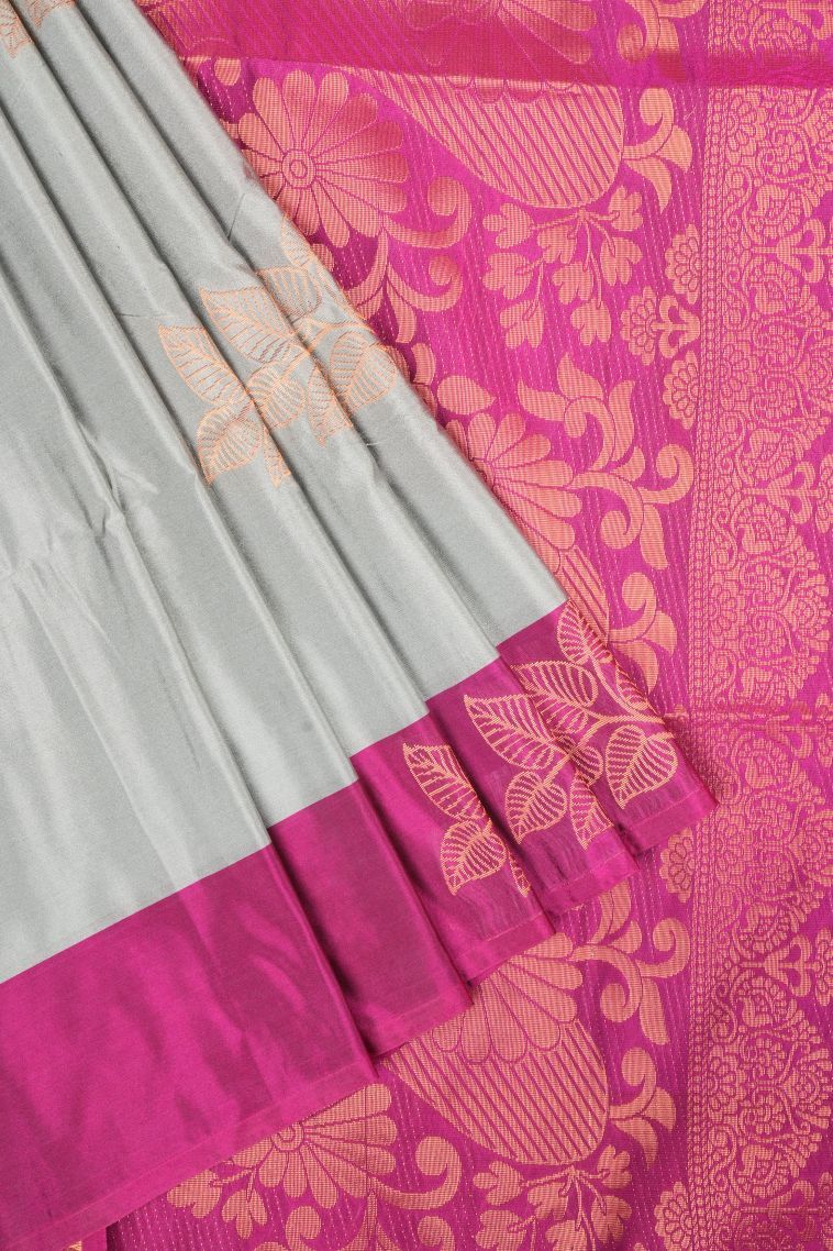 Gray Black Soft Silk Saree with Copper Zari Buttis (small Dots Or Motifs) view 1