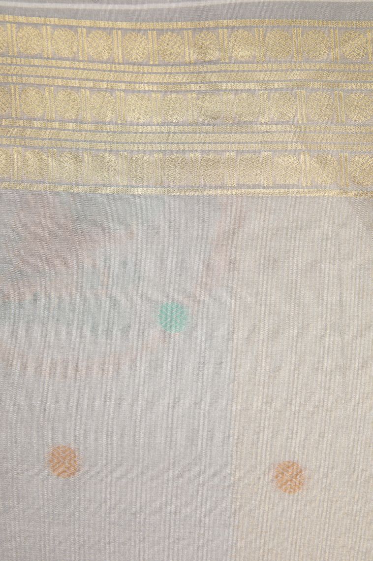 Slate Blue Tussar Saree with Gold And Silver Zari Stripes view 3