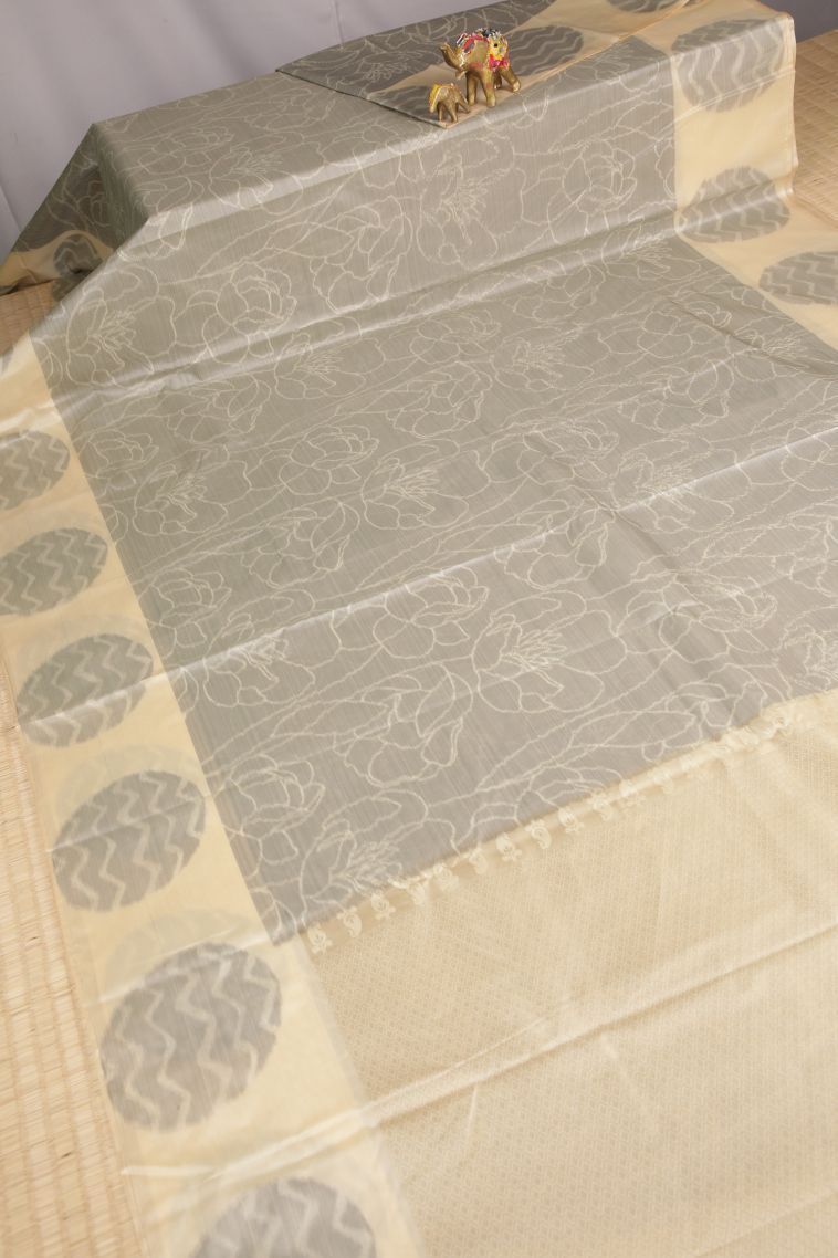 Gray Black Soft Silk Sarees with Without Zari Zari Floral Patterns view 2