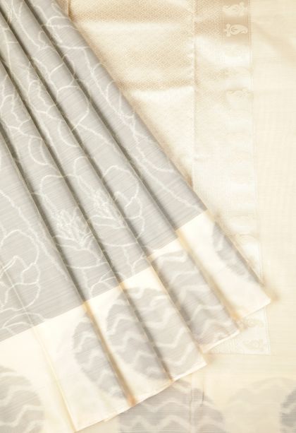 Gray Black Soft Silk Sarees with Without Zari Zari Floral Patterns