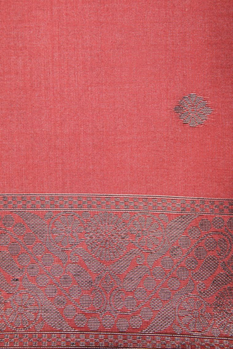 Punch Pink Tussar Saree with Bronze Zari Floral Patterns view 3