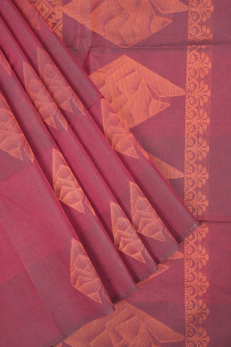 Magenta Purple Kovai Cotton Sarees with Without Zari Zari Buttis (small Dots Or Motifs) view 1