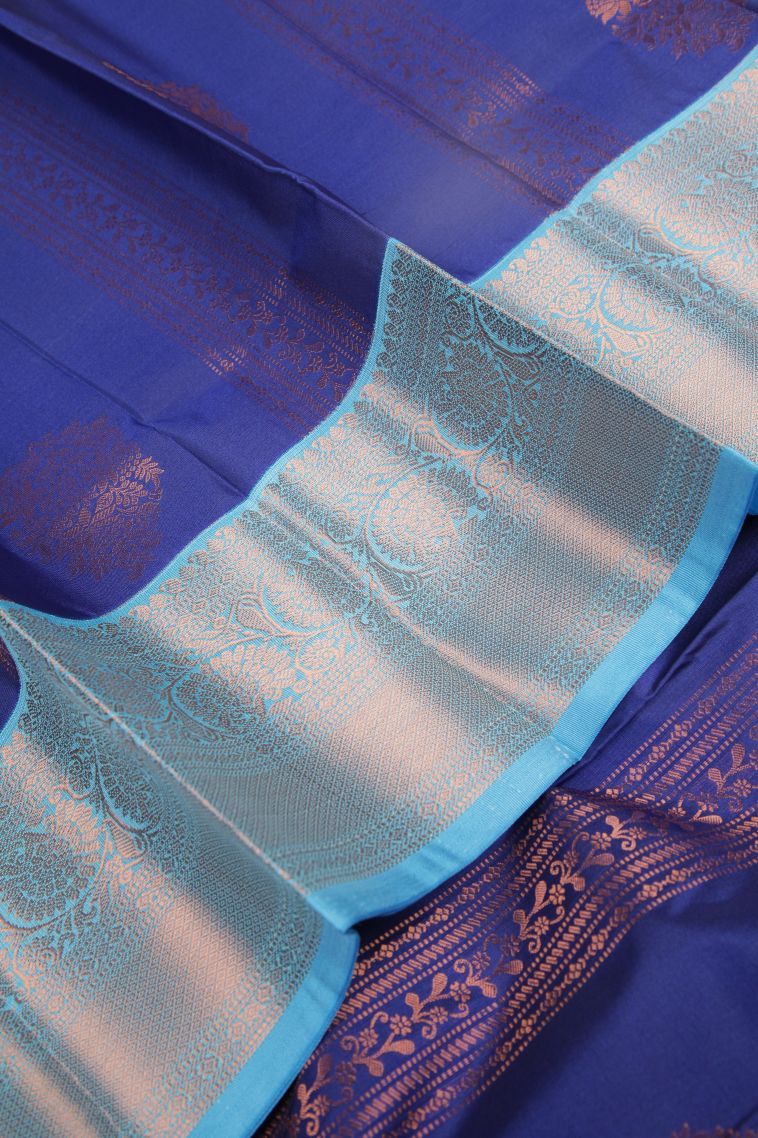 Admiral Blue Visiri Madippu Silk Sarees with Copper Zari Stripes view 4