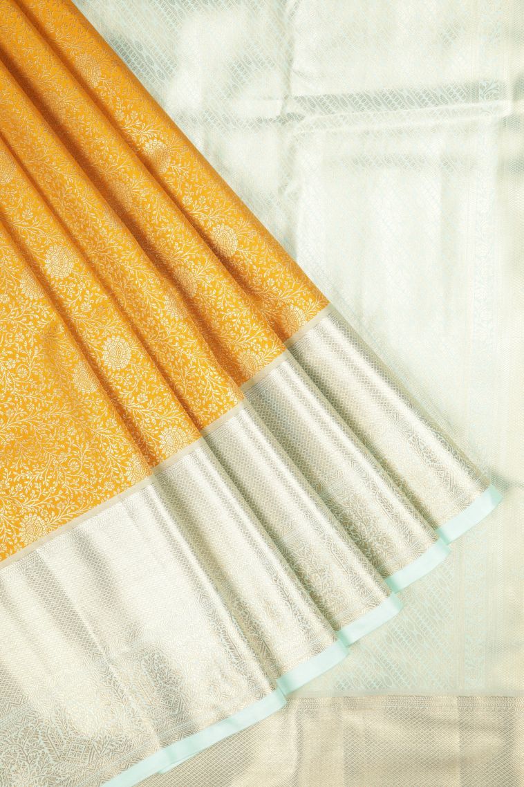 Lemon Yellow Samudrika Pattu with Copper Zari Floral Patterns view 1