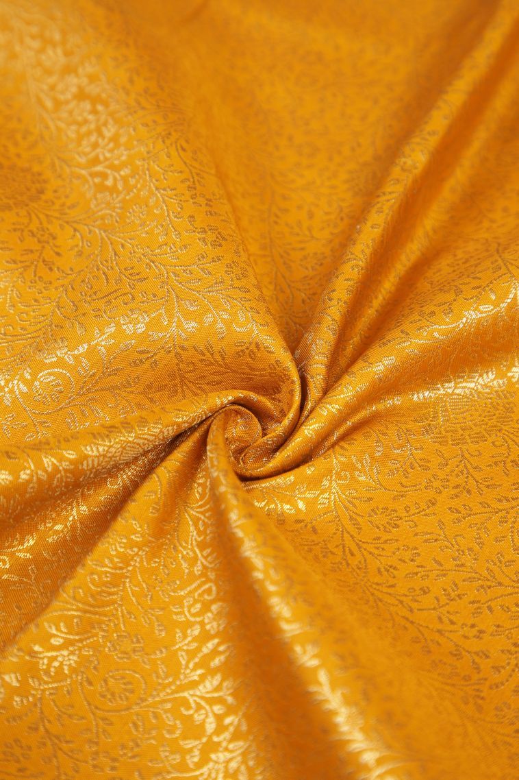 Lemon Yellow Samudrika Pattu with Copper Zari Floral Patterns view 4