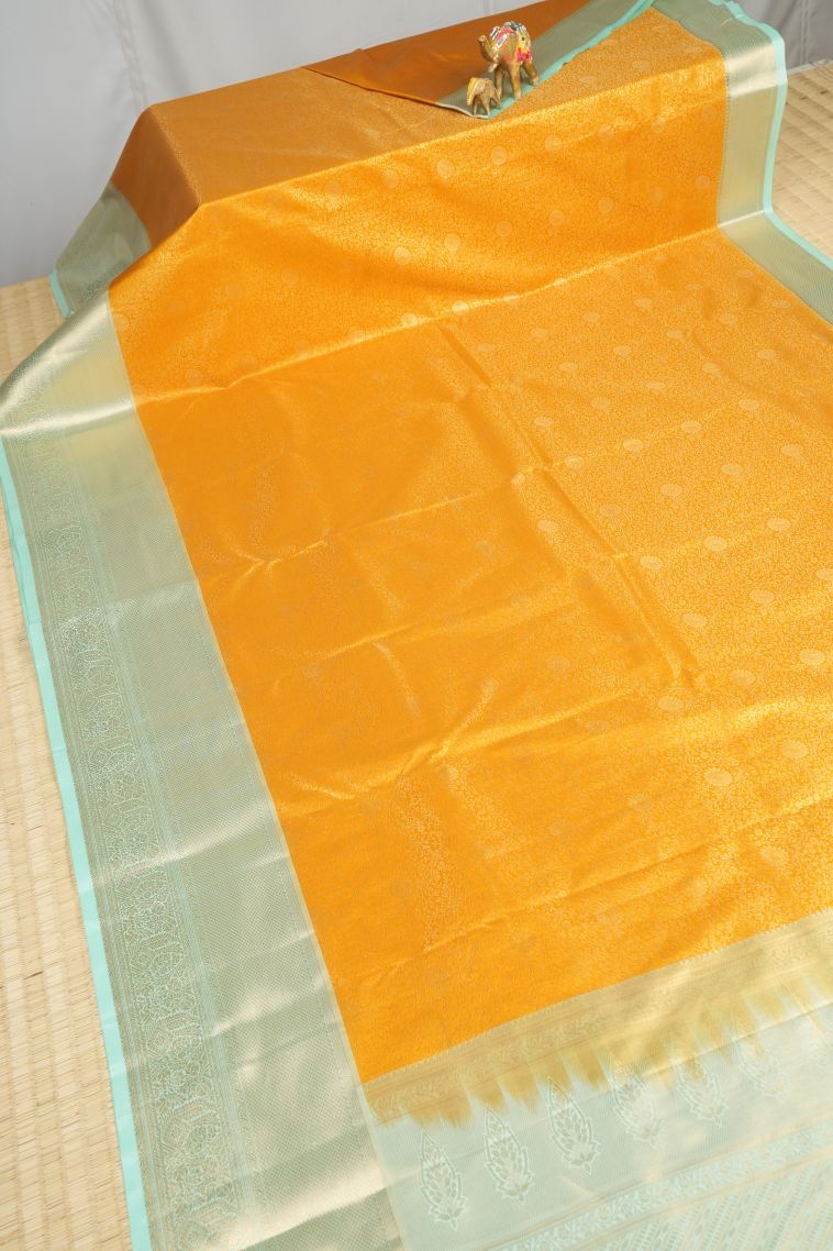 Lemon Yellow Samudrika Pattu with Copper Zari Floral Patterns view 2