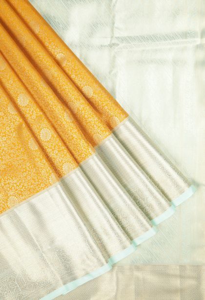 Lemon Yellow Samudrika Pattu with Copper Zari Floral Patterns