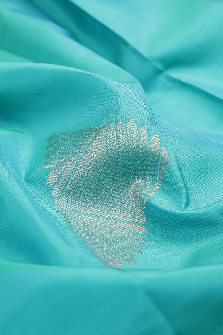 Arctic Blue Soft Silk Saree with Copper Zari Buttis (small Dots Or Motifs) view 4