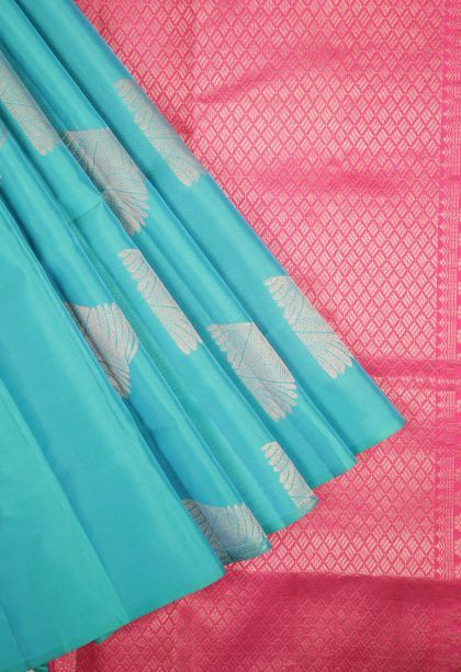 Arctic Blue Soft Silk Saree with Copper Zari Buttis (small Dots Or Motifs)