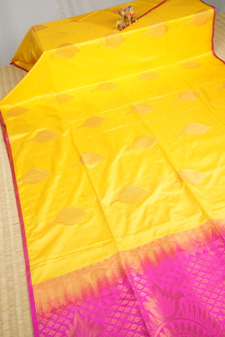 Lemon Yellow Soft Silk Saree with Copper Zari Buttis (small Dots Or Motifs) view 2