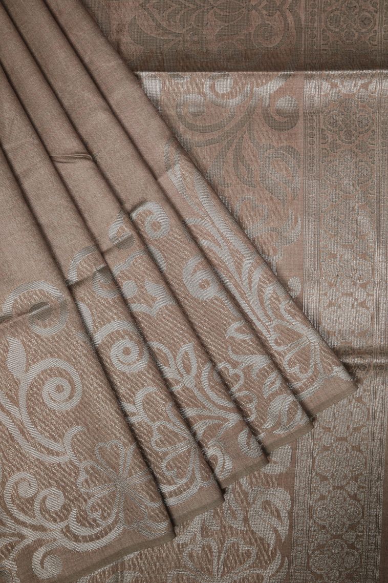 Peanut Brown Tussar Saree with Bronze Zari Buttis (small Dots Or Motifs) view 1