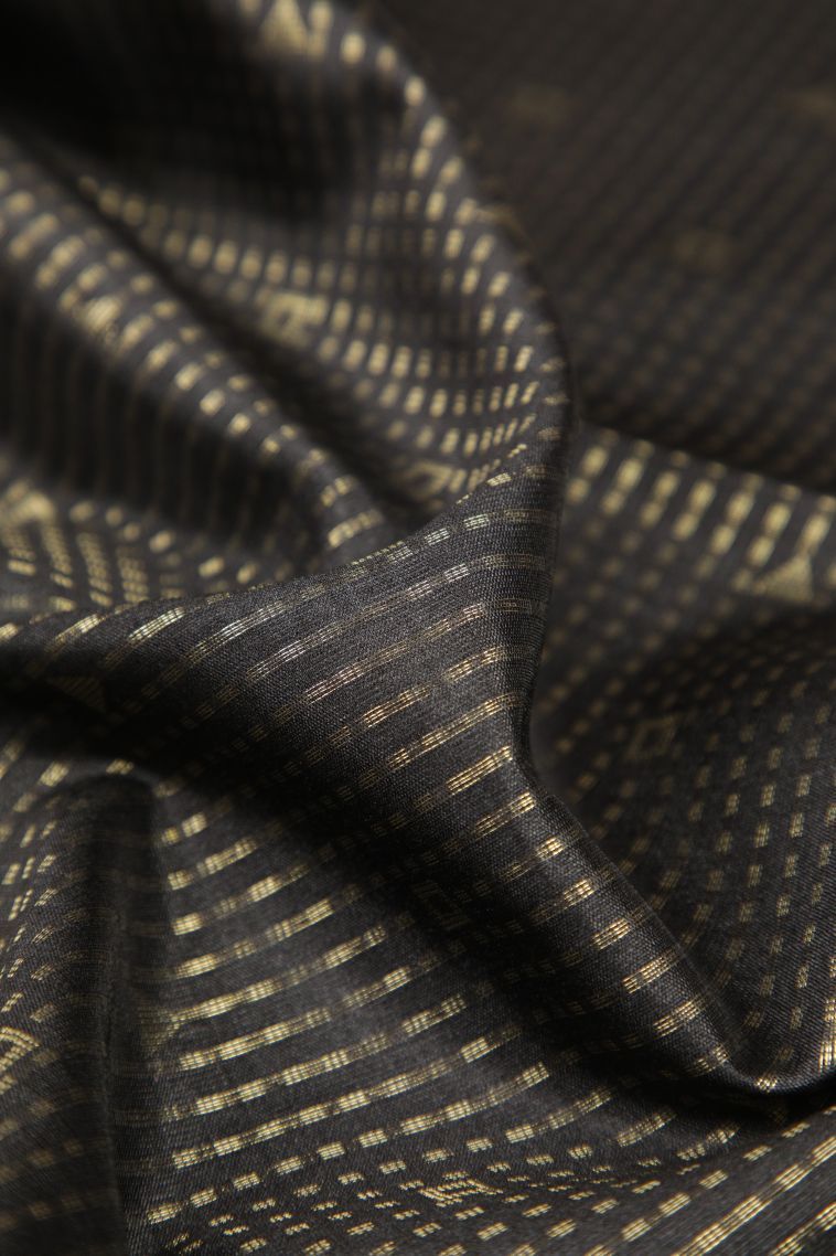 Asphalt Black Tussar Saree with Gold Zari Stripes view 4