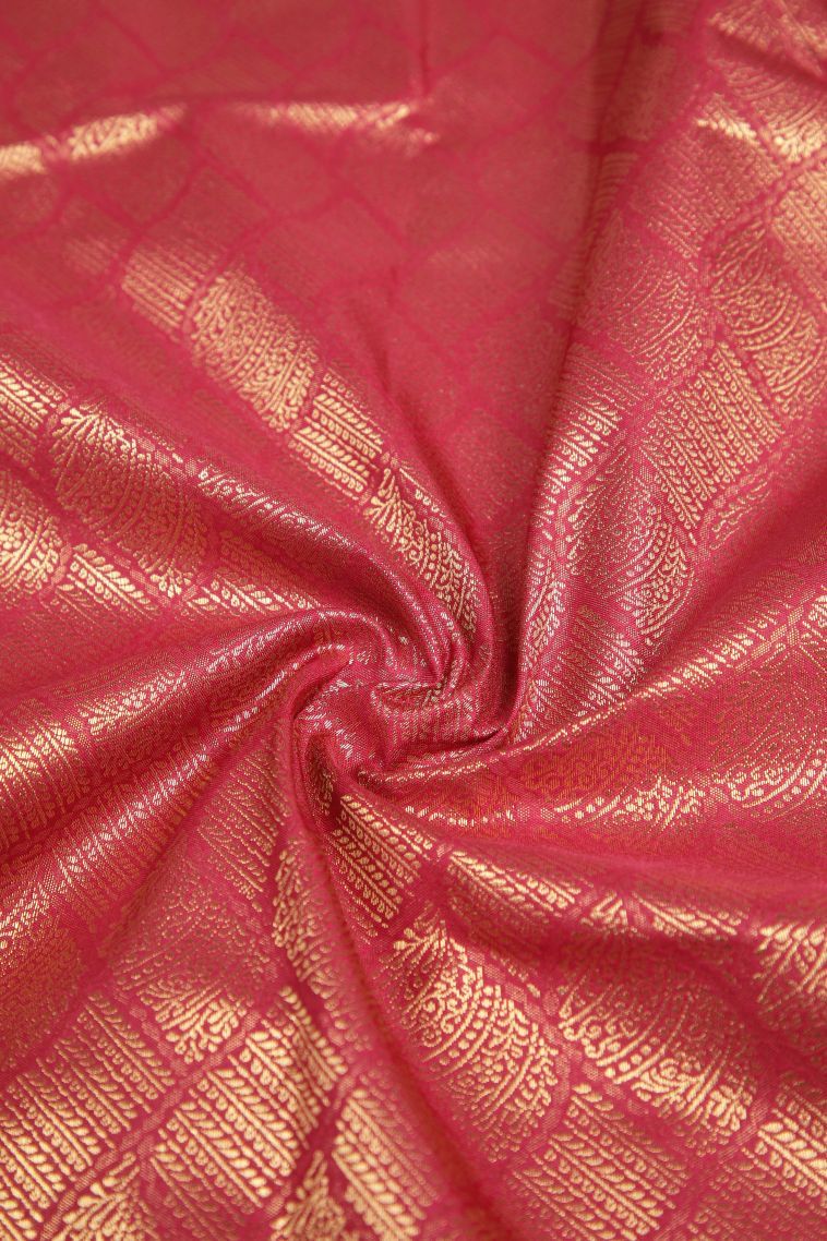 Apple Red Samudrika Pattu with Copper Zari Floral Patterns view 4
