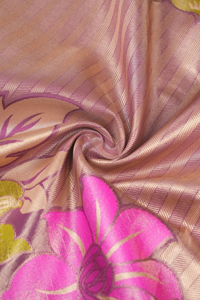 Lilac Purple Tissue Silk Sarees with Copper Zari Floral Patterns view 4