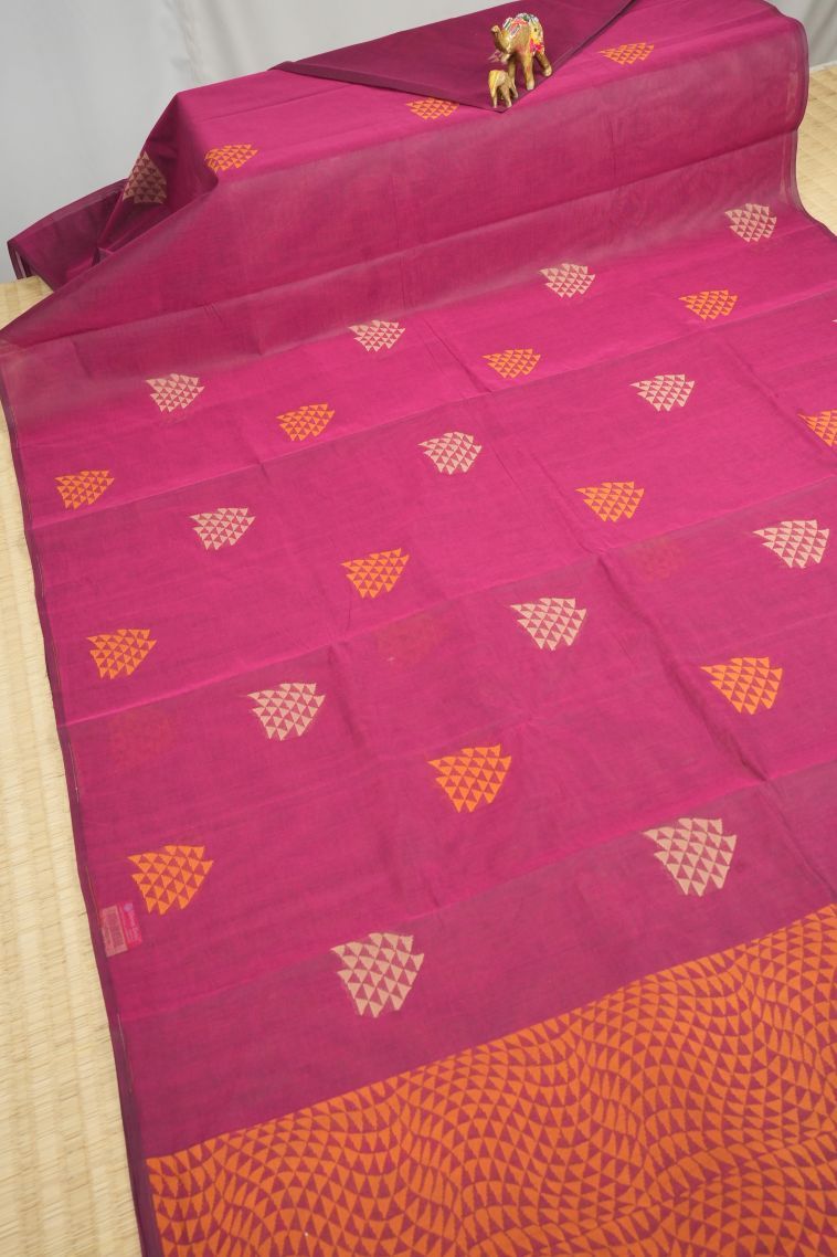 Magenta Purple Kovai Cotton Sarees with Without Zari Zari Buttis (small Dots Or Motifs) view 2
