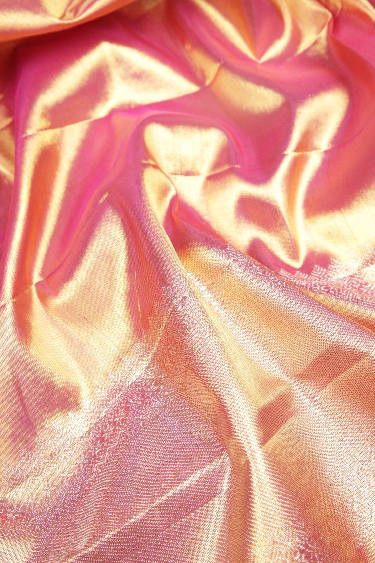 Gold Kanchipuram Silk Sarees with Gold Zari Geometric Shapes view 3