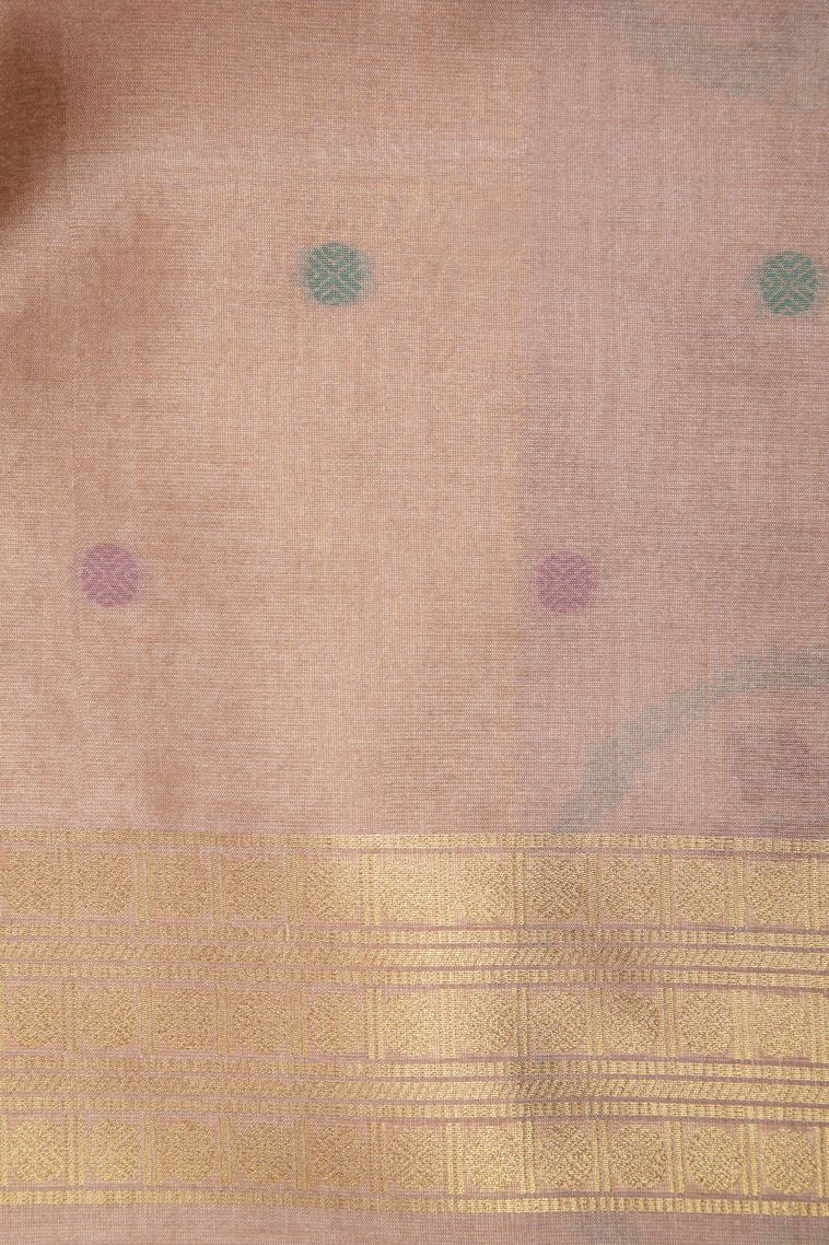 Bronze Orange Tussar Saree with Gold And Silver Zari Stripes view 3