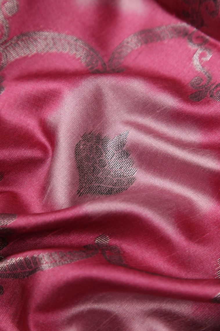 Peach Pink Tussar Saree with Bronze Zari Floral Patterns view 4