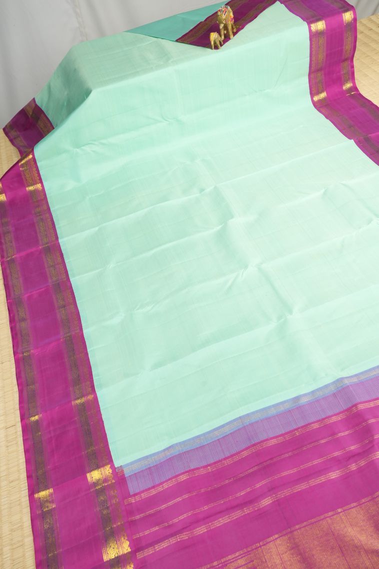 Arctic Blue Kanchipuram Silk Sarees with Without Zari Zari Plain view 2