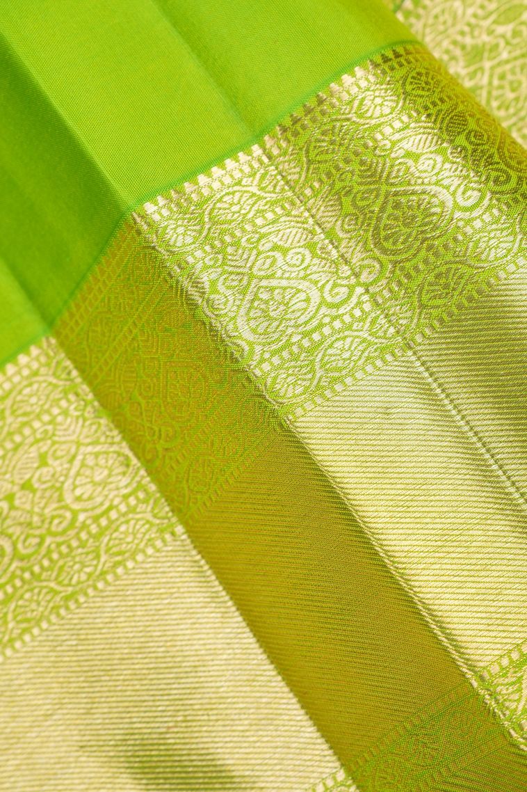 Chartreuse Green Kanchipuram Silk Sarees with Gold Zari Floral Patterns view 3