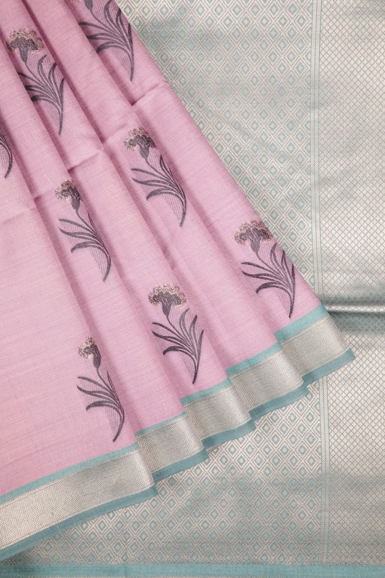 Blush Pink Tussar Saree with Without Zari Zari Buttis (small Dots Or Motifs) view 1