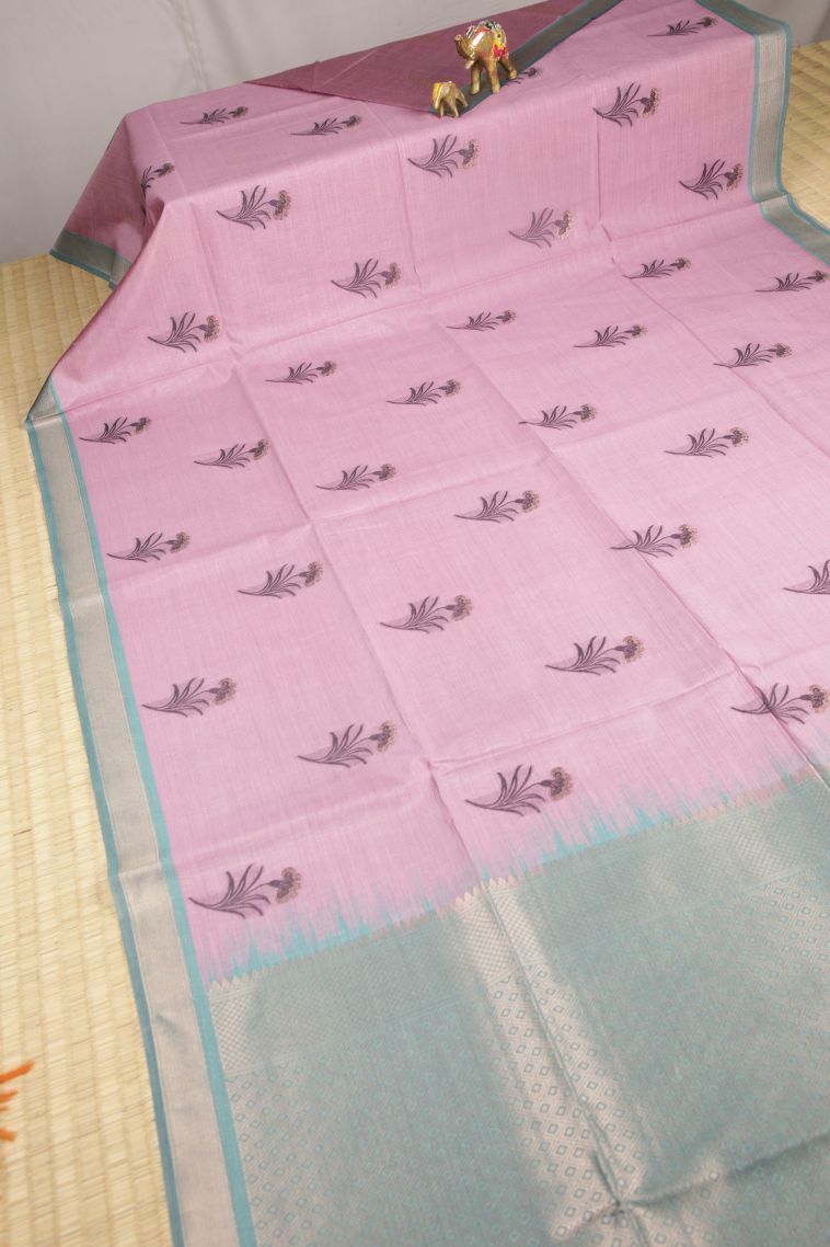 Blush Pink Tussar Saree with Without Zari Zari Buttis (small Dots Or Motifs) view 2