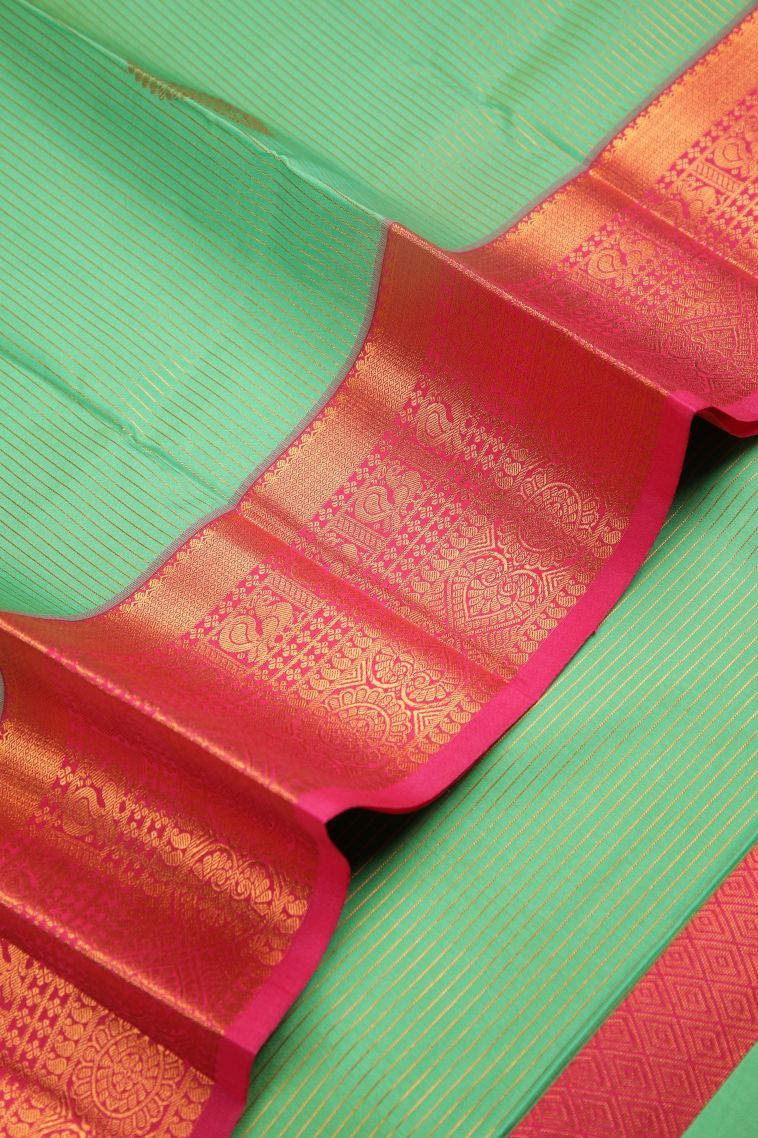 Mint Green Visiri Madippu Silk Sarees with Copper Zari Stripes view 4