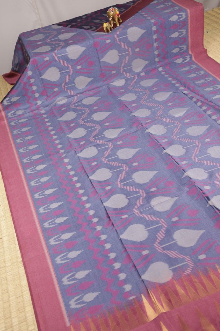Heather Purple Tussar Saree with Bronze Zari Geometric Shapes view 2