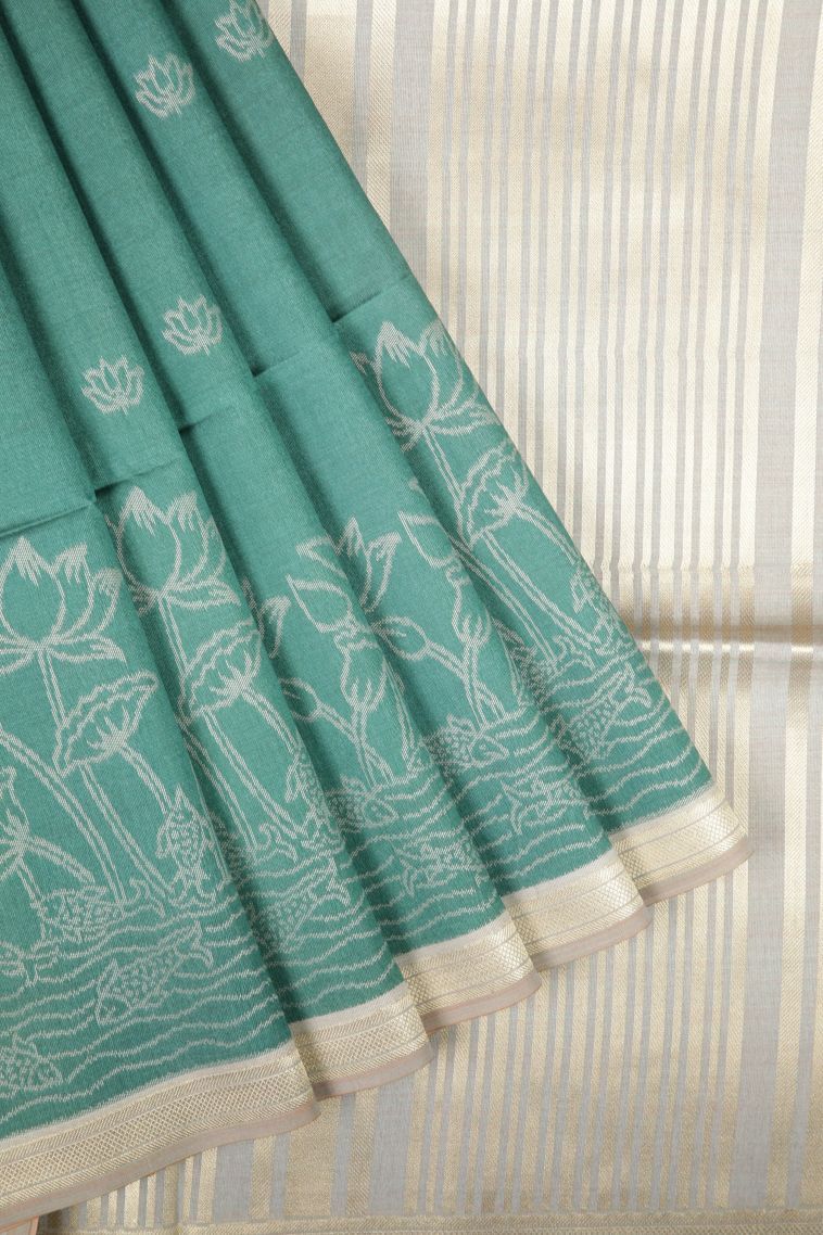 Cerulean Blue Tussar Saree with Bronze Zari Buttis (small Dots Or Motifs) view 1