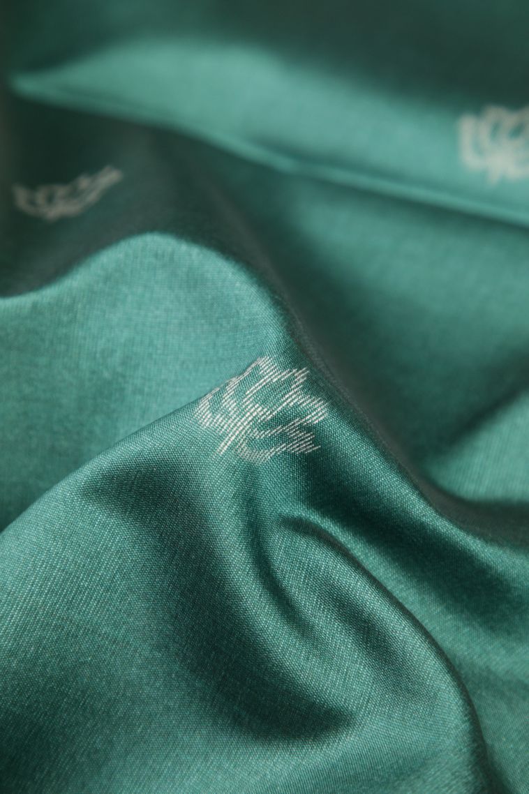 Cerulean Blue Tussar Saree with Bronze Zari Buttis (small Dots Or Motifs) view 4