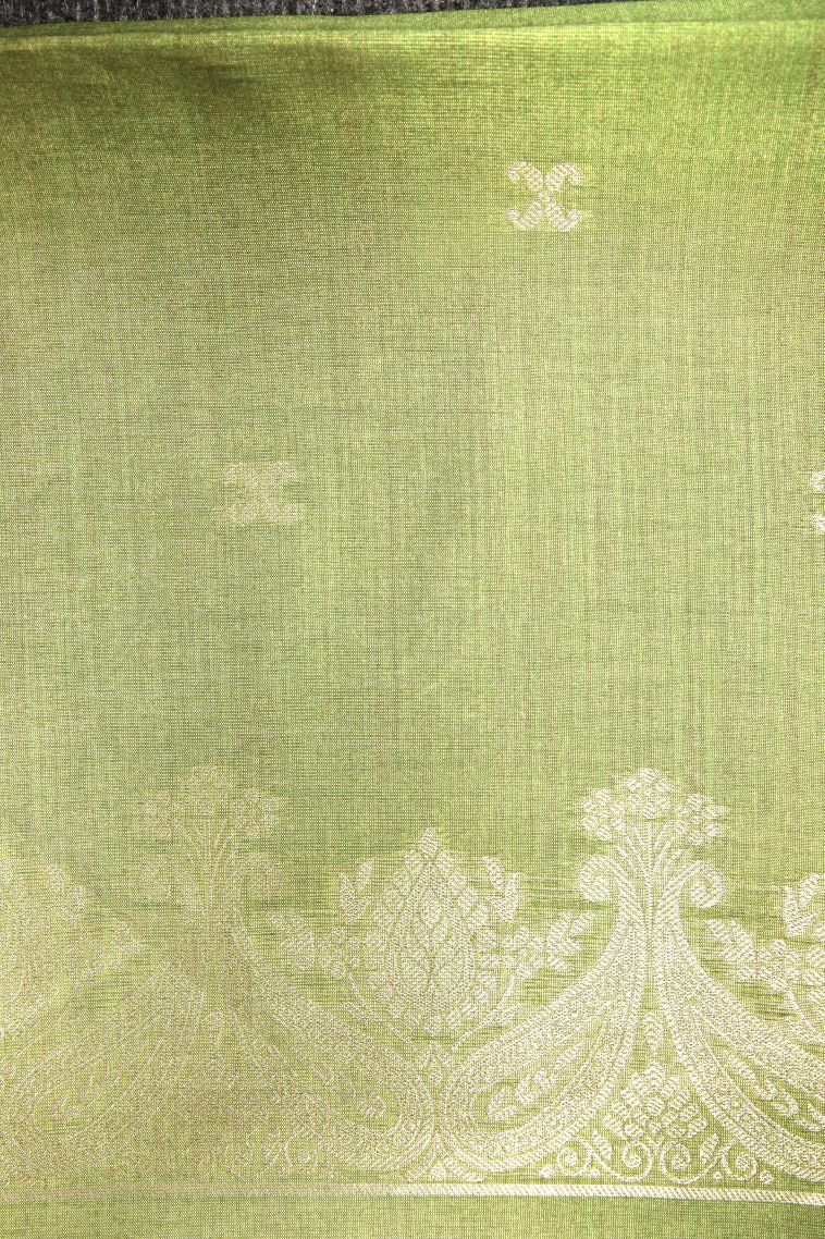 Charcoal Black Tussar Saree with Gold Zari Floral Patterns view 3