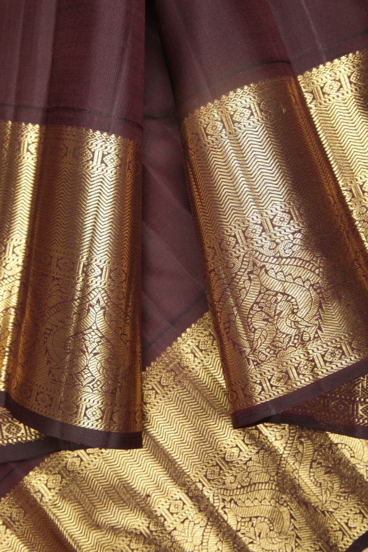 Frost White Kanchipuram Silk Sarees with Gold Zari Stripes view 3