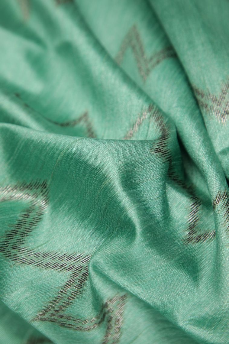 Arctic Blue Tussar Saree with Bronze Zari Stripes view 4