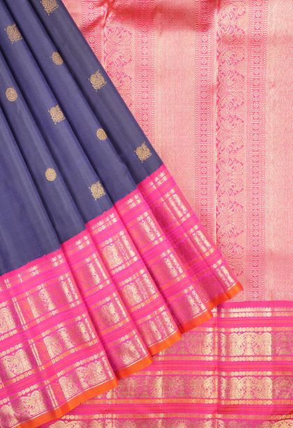 Admiral Blue Kanchipuram Silk Sarees with Gold Zari Buttis (small Dots Or Motifs)
