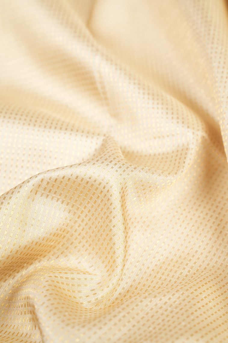 Cream White Kanchipuram Silk Sarees with Gold Zari Stripes view 4