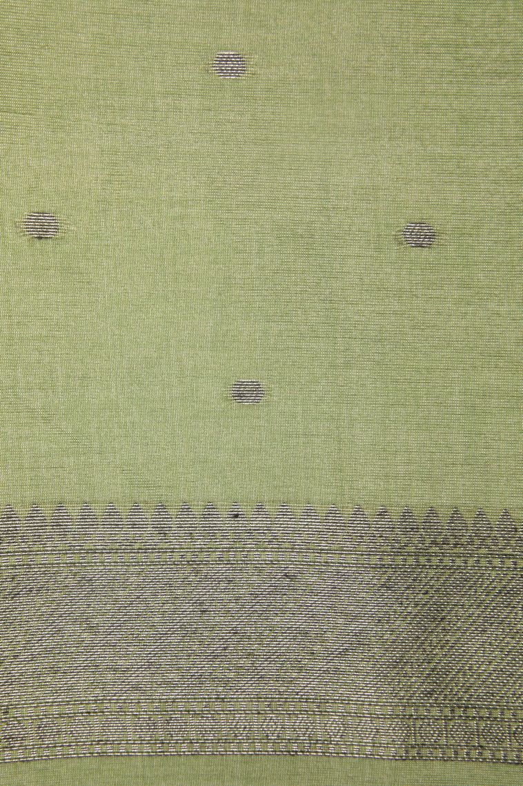 Moccon Green Tussar Saree with Bronze Zari Stripes view 3