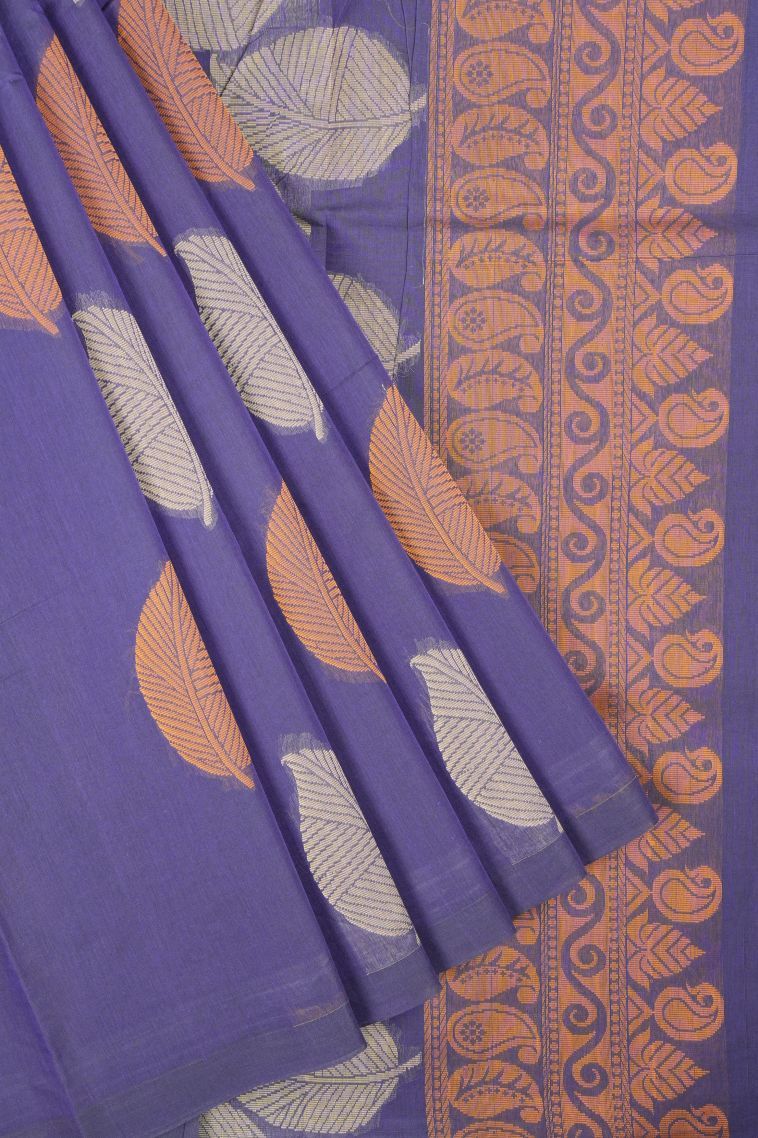 Azure Blue Kovai Cotton Sarees with Without Zari Zari Buttis (small Dots Or Motifs) view 1