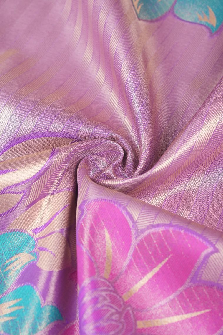 Lilac Purple Tissue Silk Sarees with Copper Zari Floral Patterns view 4