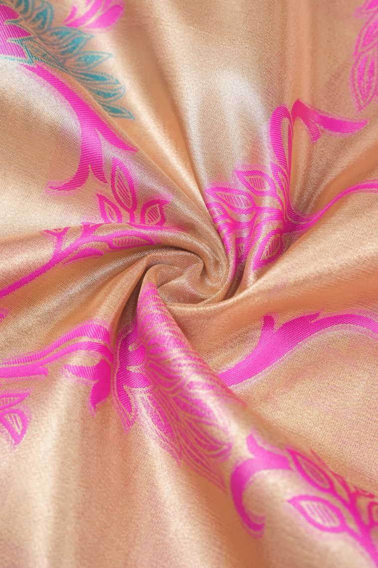 Gold Tissue Silk Sarees with Copper Zari Floral Patterns view 4