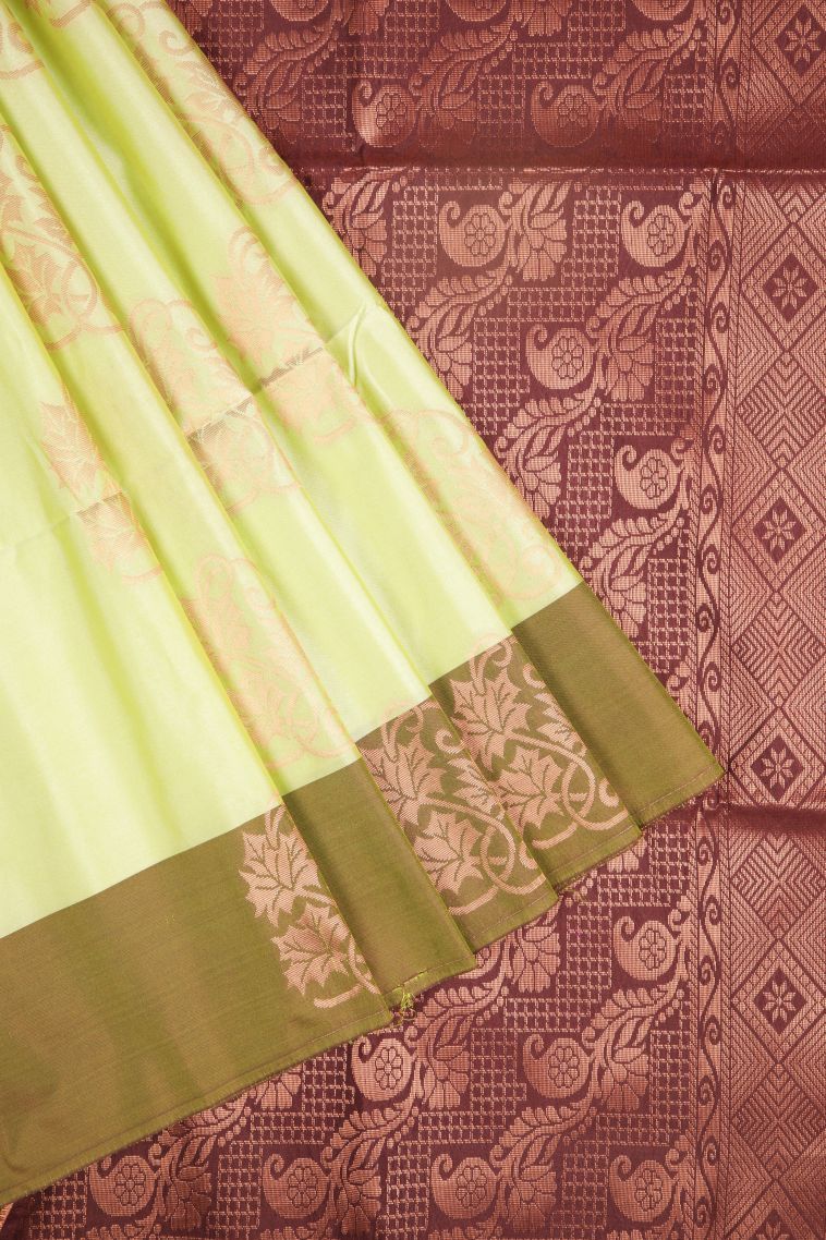 Chartreuse Green Soft Silk Saree with Copper Zari Buttis (small Dots Or Motifs) view 1
