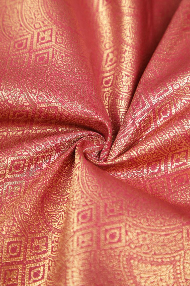Apple Red Samudrika Pattu with Copper Zari Floral Patterns view 4
