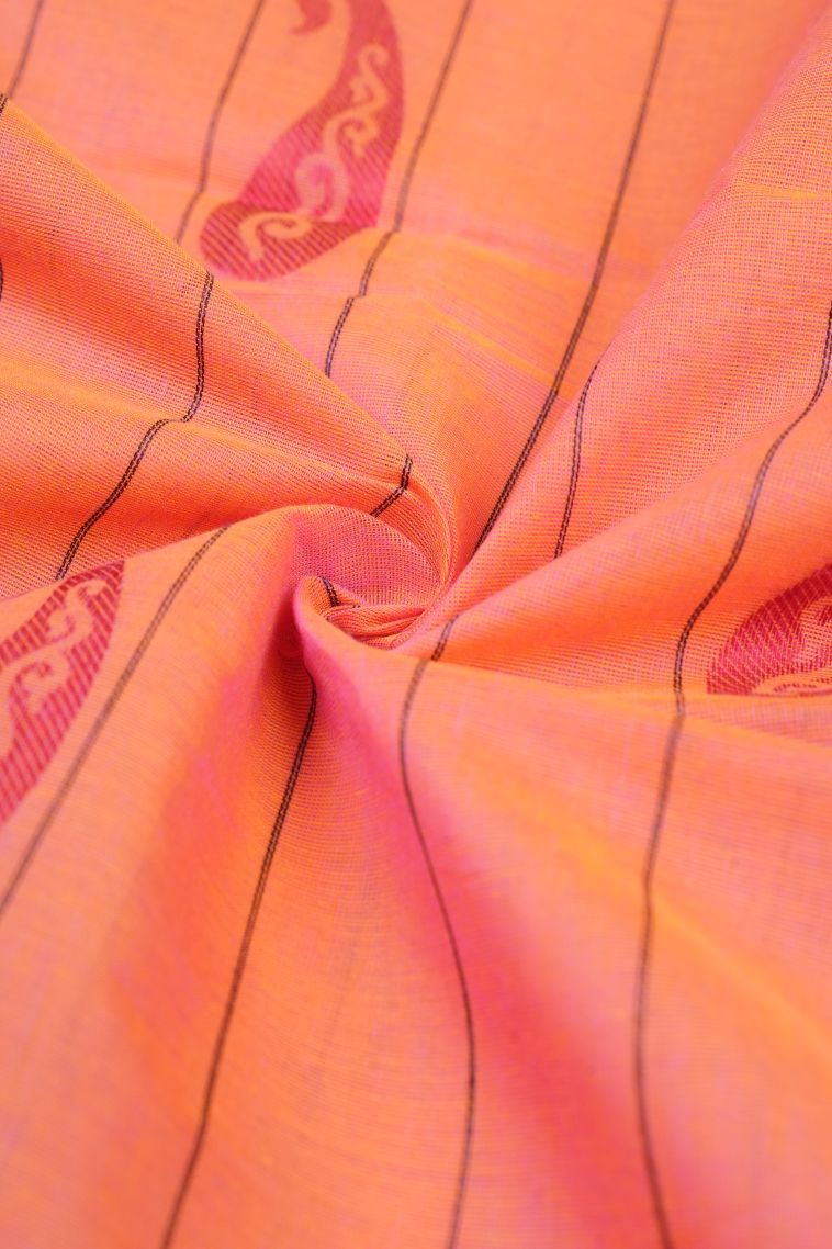 Peach Pink Kovai Cotton Sarees with Without Zari Zari Stripes view 4