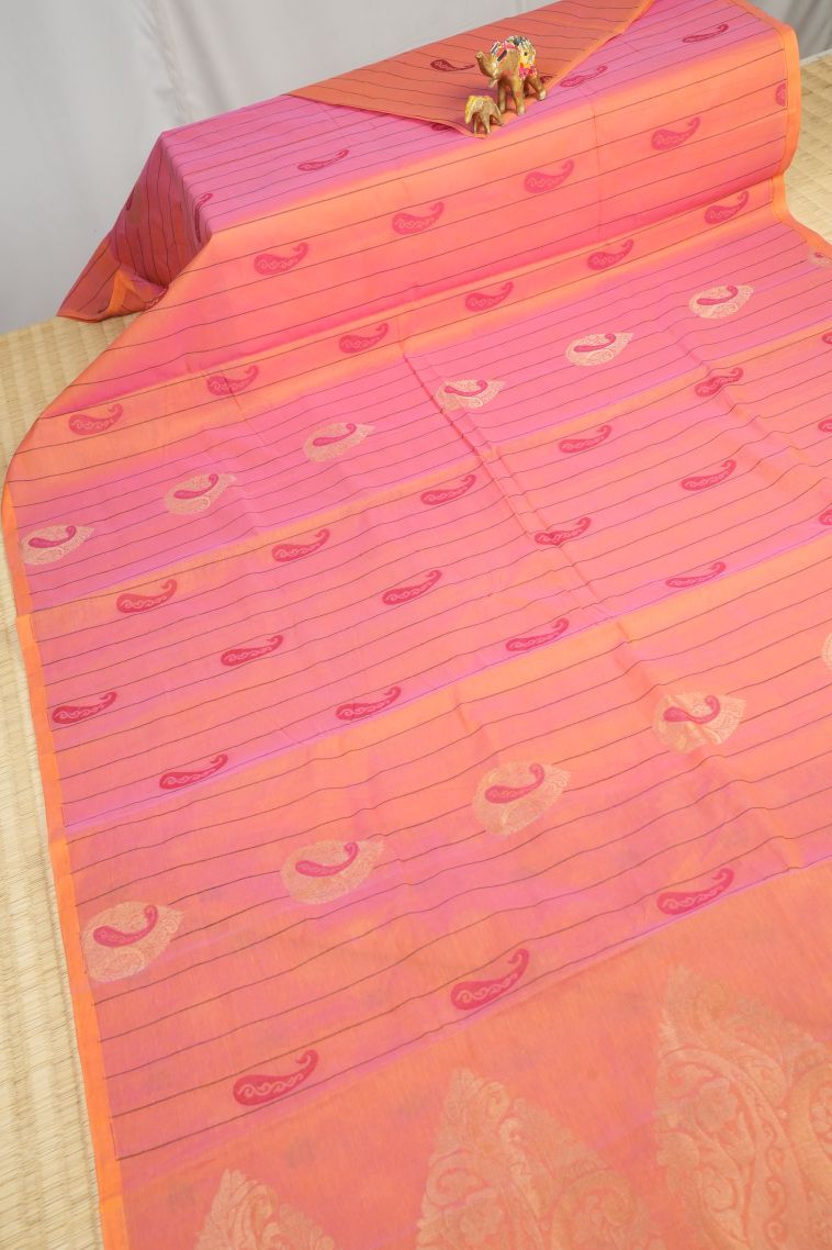 Peach Pink Kovai Cotton Sarees with Without Zari Zari Stripes view 2