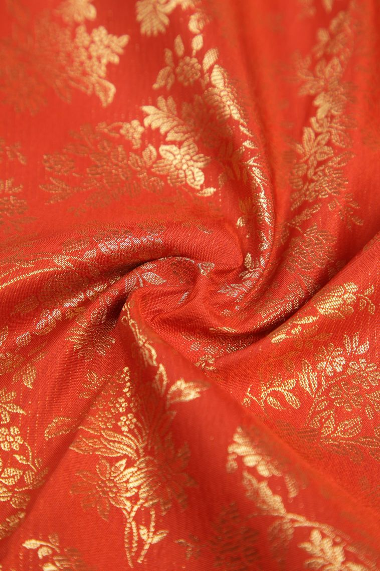 Candy Orange Samudrika Pattu with Copper Zari Floral Patterns view 4
