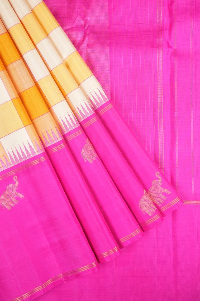 Lemon Yellow Kanchipuram Silk Sarees with Without Zari Zari Checks view 1