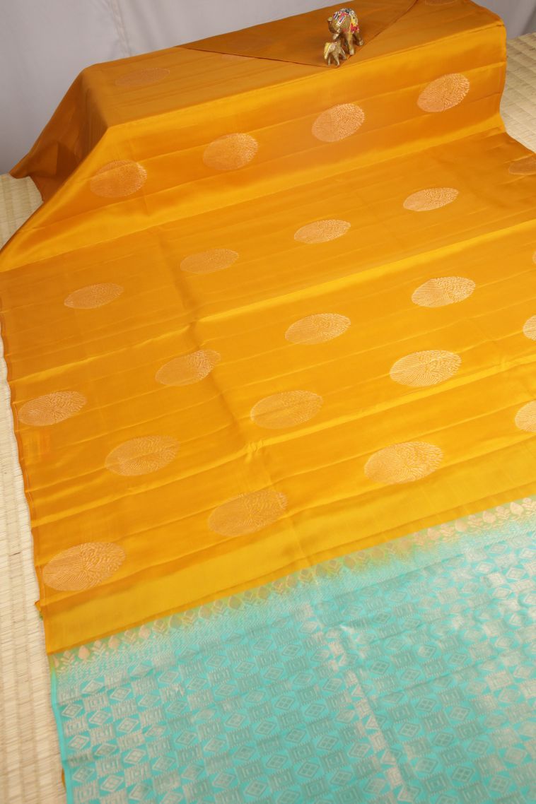 Gold Soft Silk Saree with Copper Zari Buttis (small Dots Or Motifs) view 2