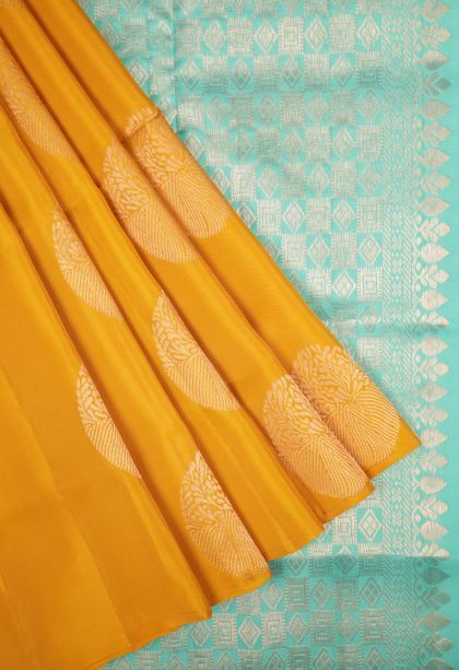 Gold Soft Silk Saree with Copper Zari Buttis (small Dots Or Motifs)
